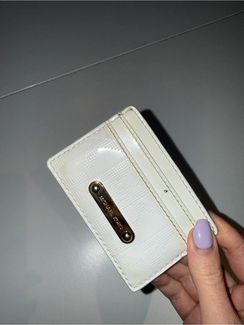 Michael Kors White Patent Card Holder with Gold Hardware